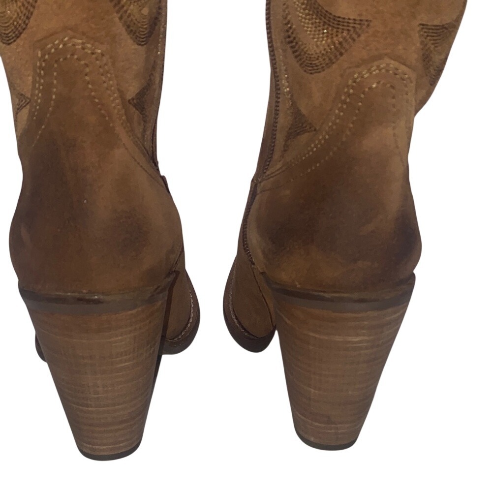 Dingo Whiskey Brown Suede Over The Knee Western Cowboy Boots‎ Pointed Toe Heel - Picture 12 of 12
